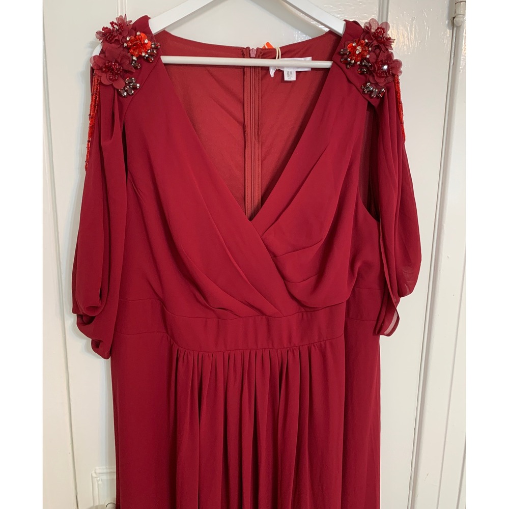 Ever Pretty Merlot A-Line Flowy Floral Beaded Chiffon Formal Dress NWT / 22 - Picture 11 of 16
